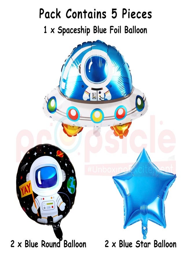 بروبسيكل مجموعة بالونات فويل زرقاء على شكل سفينة فضاء لتزيين حفلات أعياد الميلاد، مكونة من 5 قطع، مثالية لحفلات الأطفال ذات طابع رواد الفضاء. تتضمن المجموعة بالونات هيليوم فويل للأطفال. - Image 2